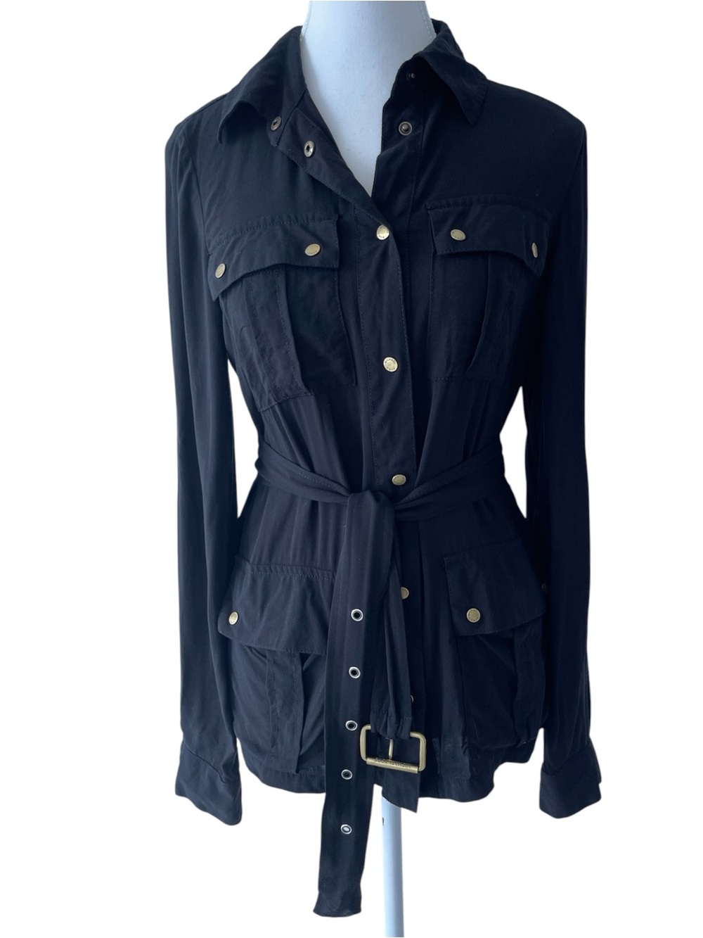 MICHAEL Michael Kors Black Utility Belted Button-Front Blouse Size Small
